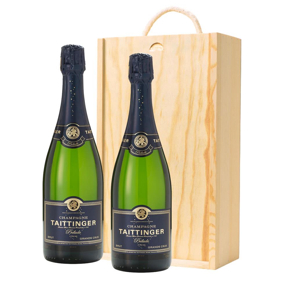 Taittinger Prelude Grands Crus Champagne 75cl Twin Pine Wooden Gift Box (2x75cl)